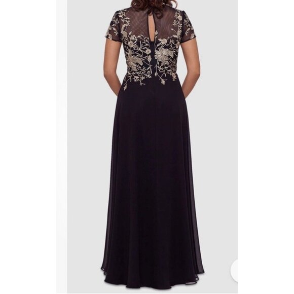 New Betsy & Adam Womens Size 14W Black Mesh Embroidered Cocktail Gown Maxi Dress - Picture 11 of 12